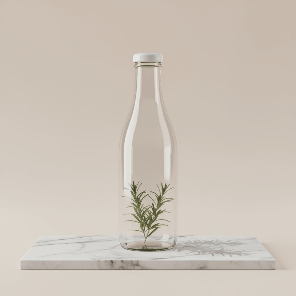 Botanical Herb Shadow Bottle AI product photo prompt