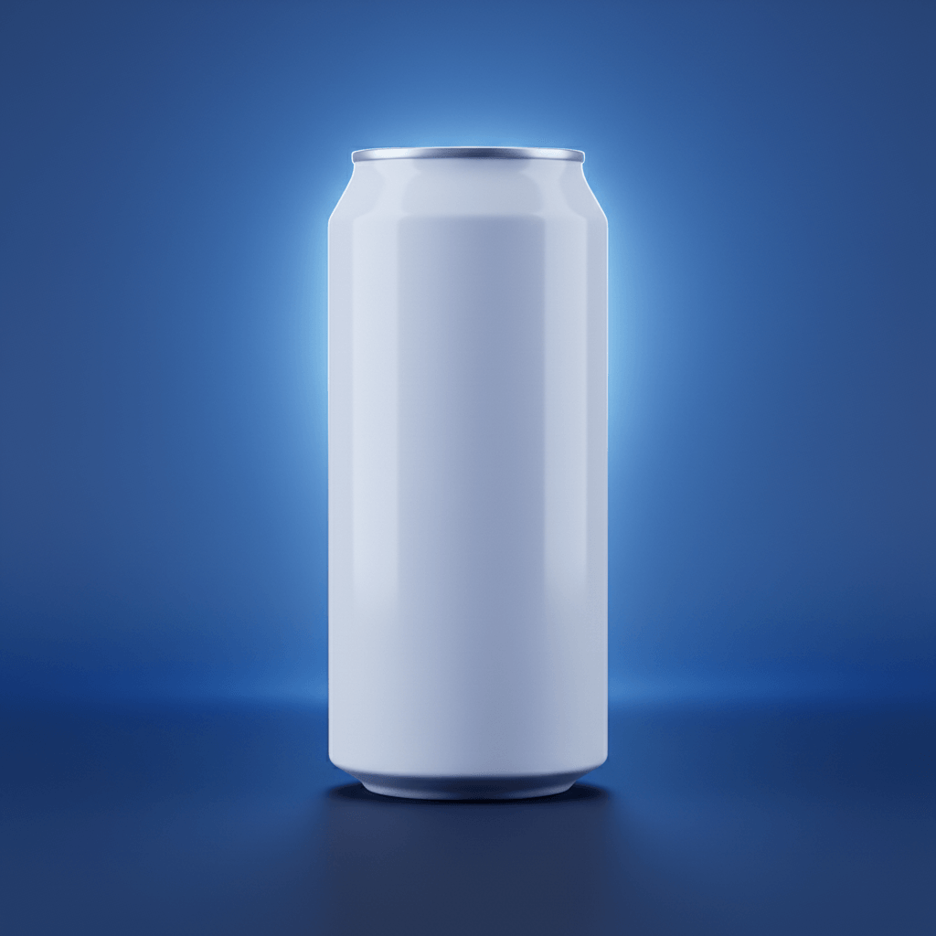 Ethereal Blue Chroma Can AI product photo prompt