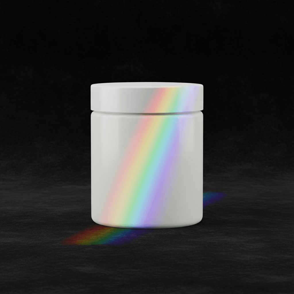 Dark Prism Rainbow Jar AI product photo prompt