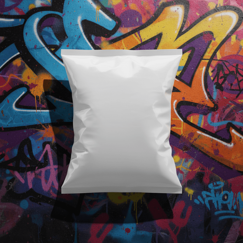Hard Flash Graffiti Wall Bag AI product photo prompt