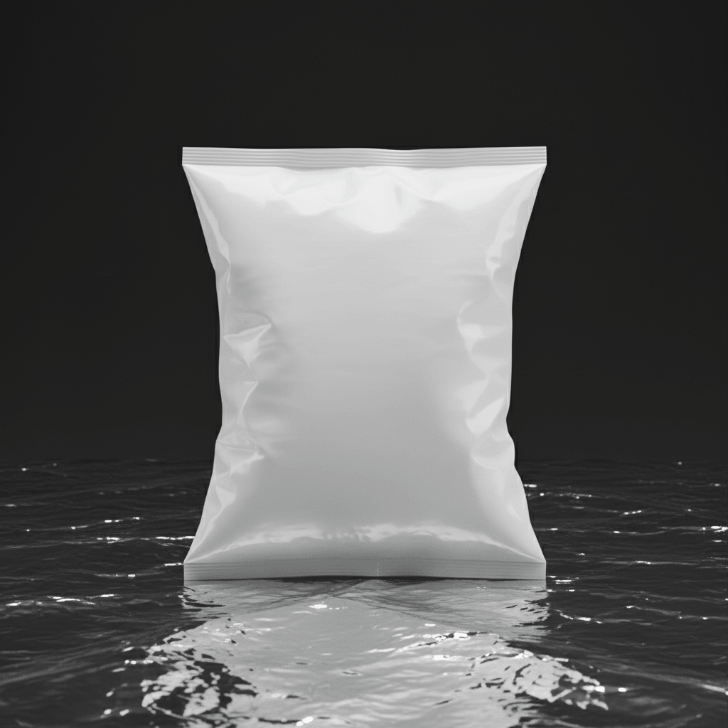 Hard Flash Metallic Silver Bag AI product photo prompt