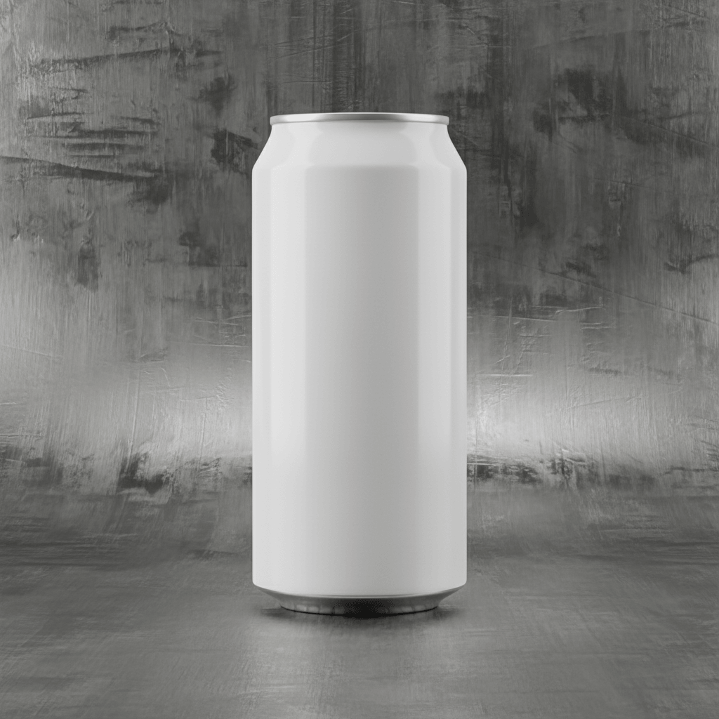 Brushed Steel Industrial Can AI product photo prompt