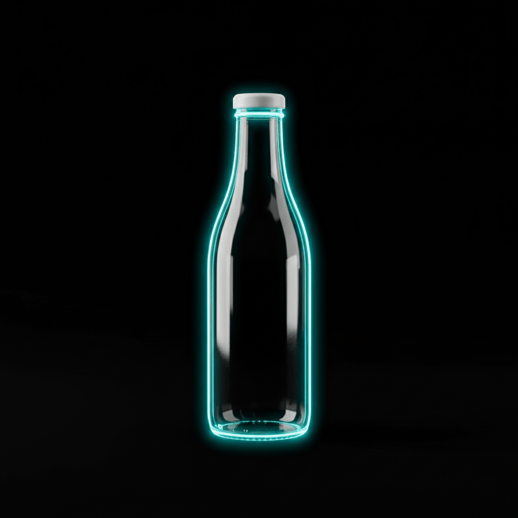 Tracing Neon Flux Bottle AI product photo prompt