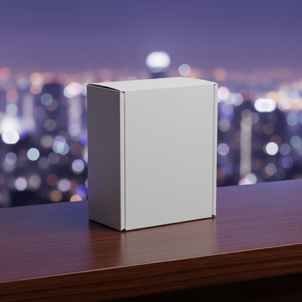 Nocturnal Cityscape Box AI product photo prompt
