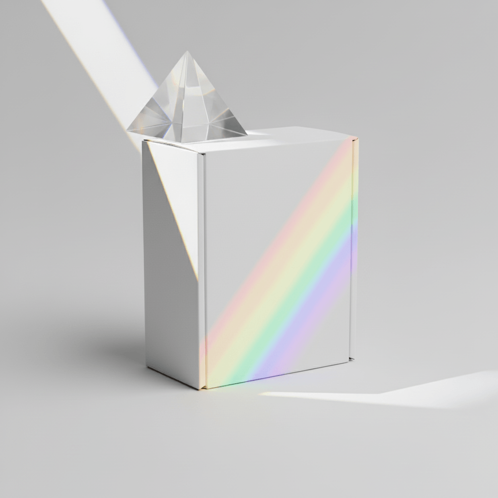 Prismatic Dispersion Box AI product photo prompt