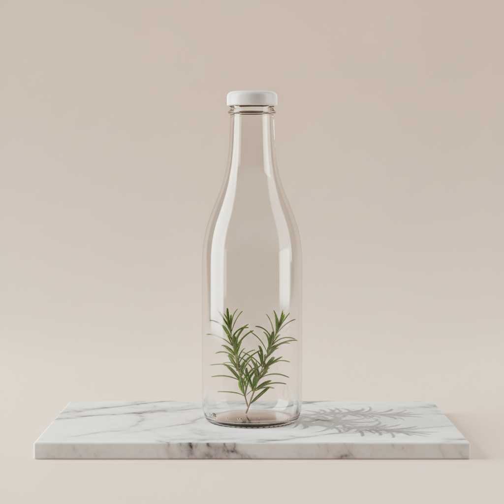 Botanical Herb Shadow Bottle AI product photo prompt