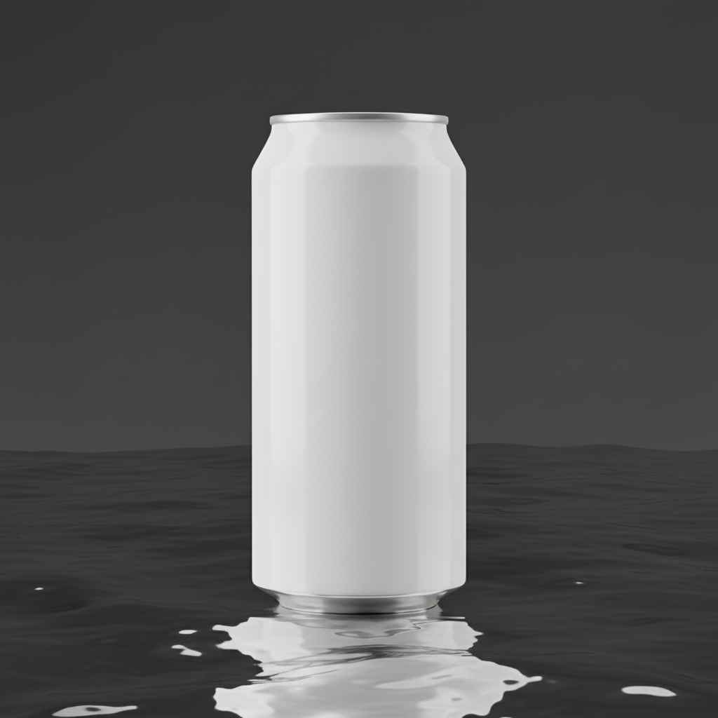 Chrome Distortion Reflective Can AI product photo prompt