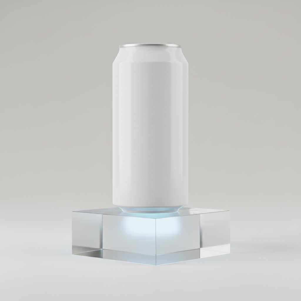 Clinical Frosted Glass Glow Can AI product photo prompt