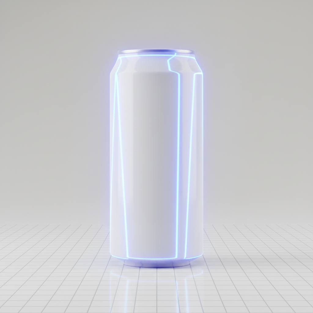 Clinical Neon Grid Can AI product photo prompt