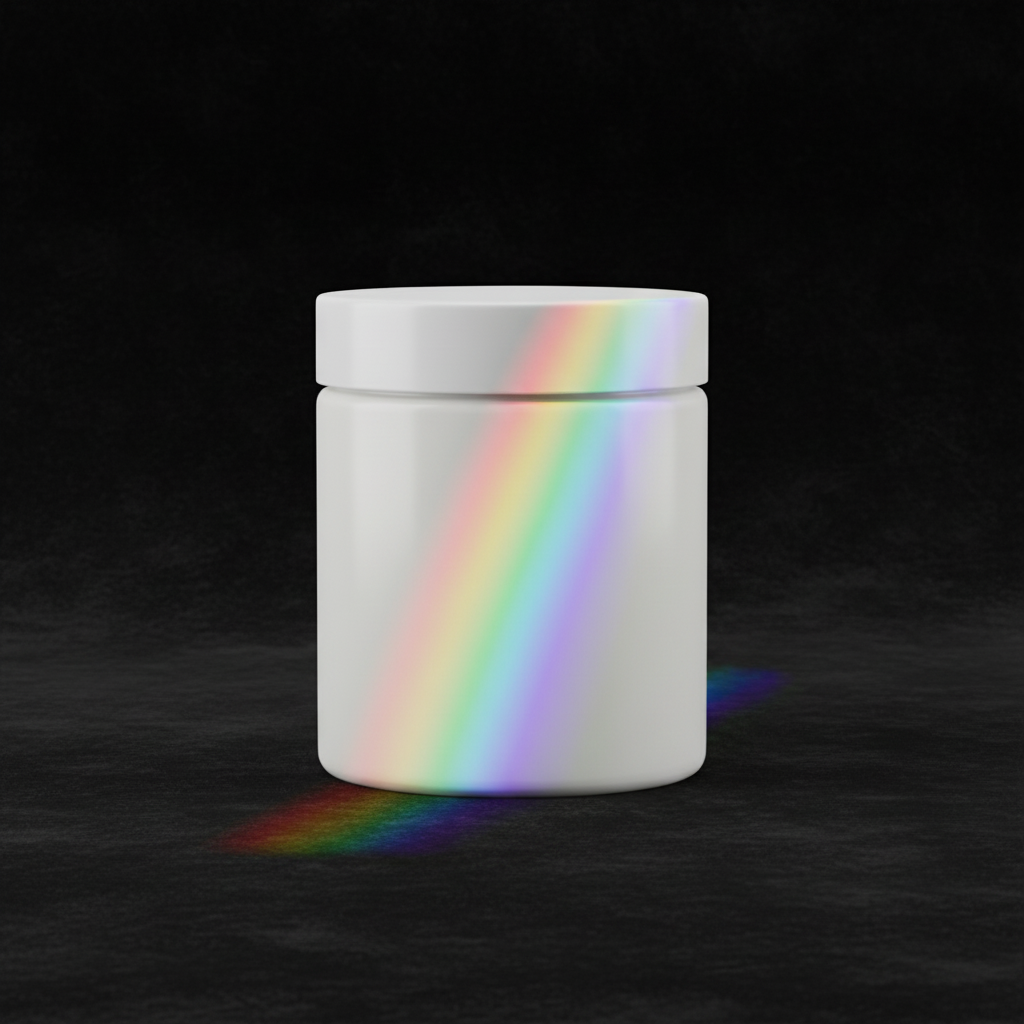 Dark Prism Rainbow Jar AI product photo prompt