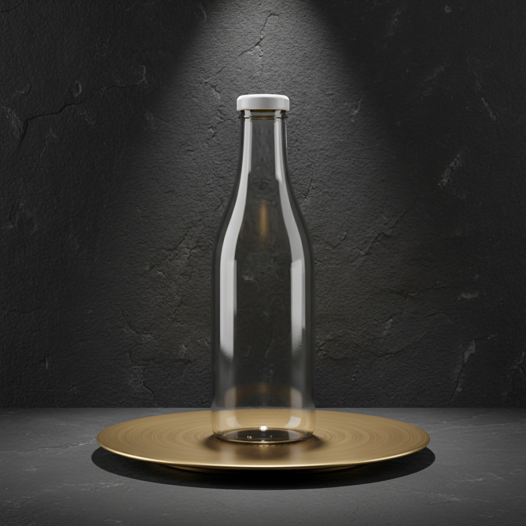 Monolith Brass Plate Bottle AI product photo prompt