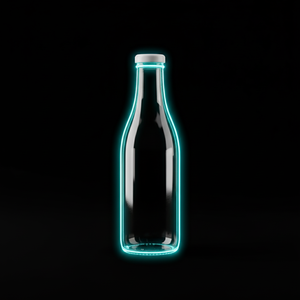 Tracing Neon Flux Bottle AI product photo prompt