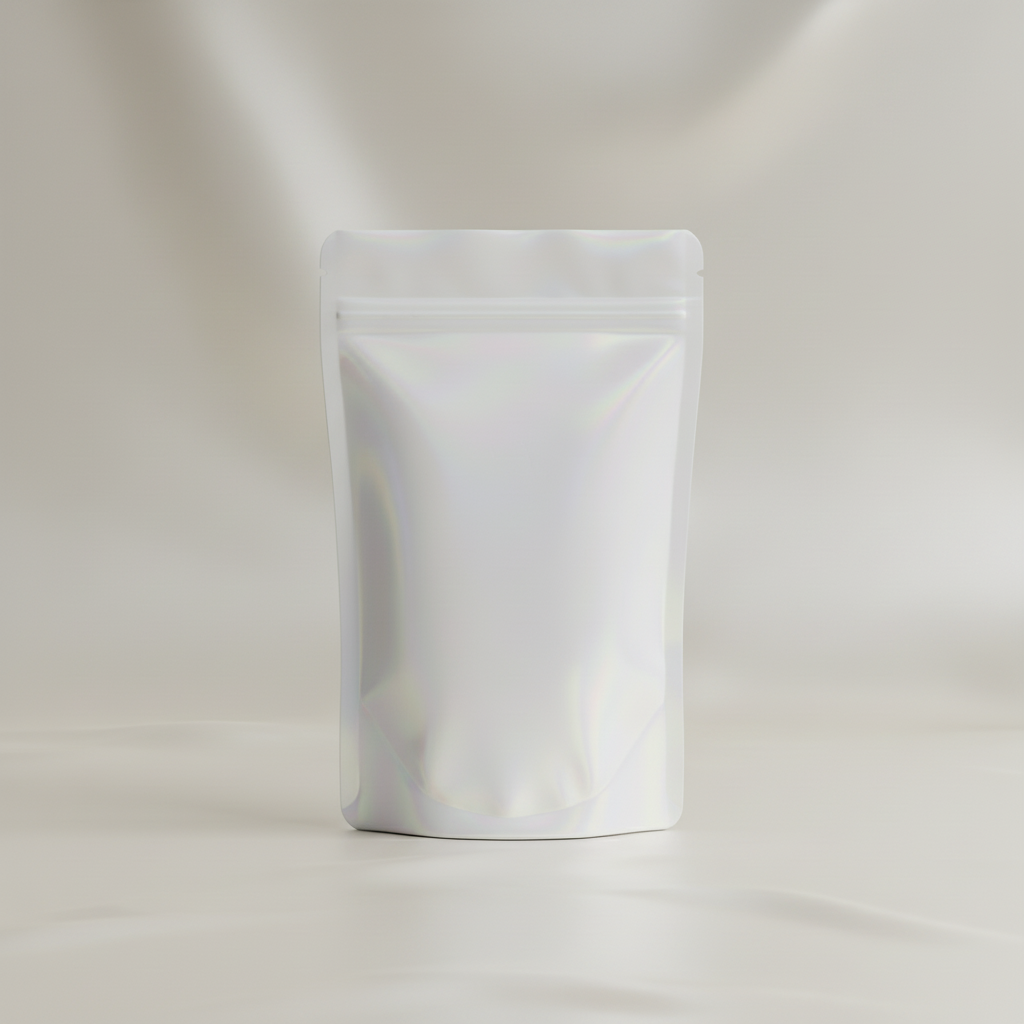 Iridescent Pearl Softbox Pouch AI product photo prompt