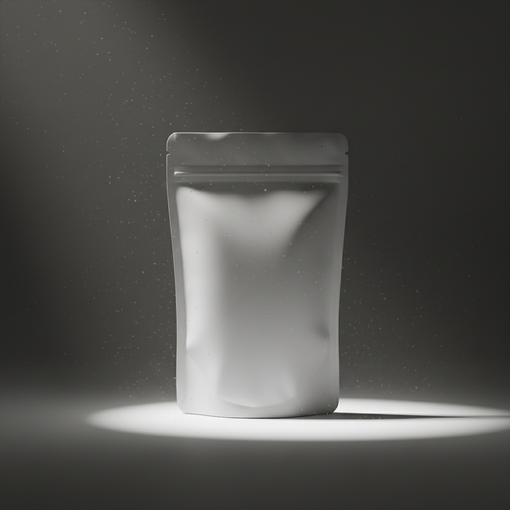 Atmospheric Volumetric Pouch AI product photo prompt